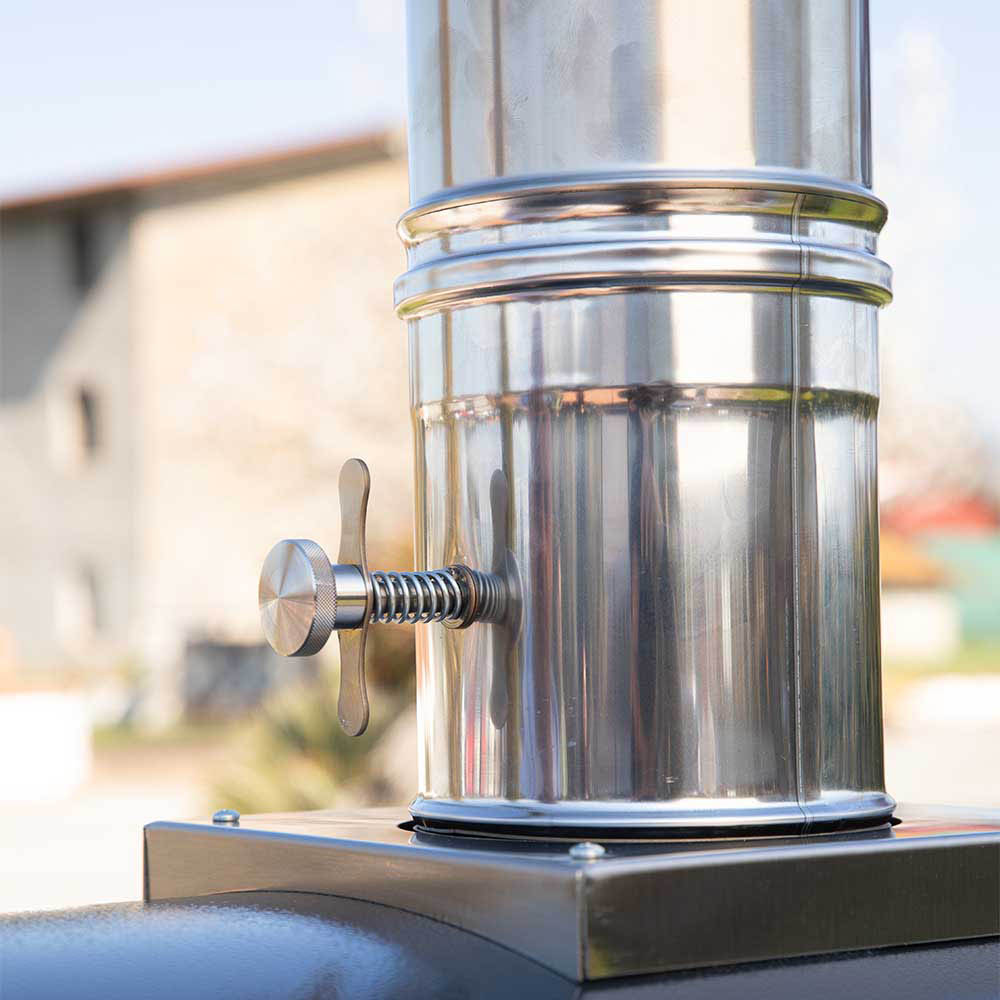 Stainless steel flue butterfly valve with two-prong lever on pipe