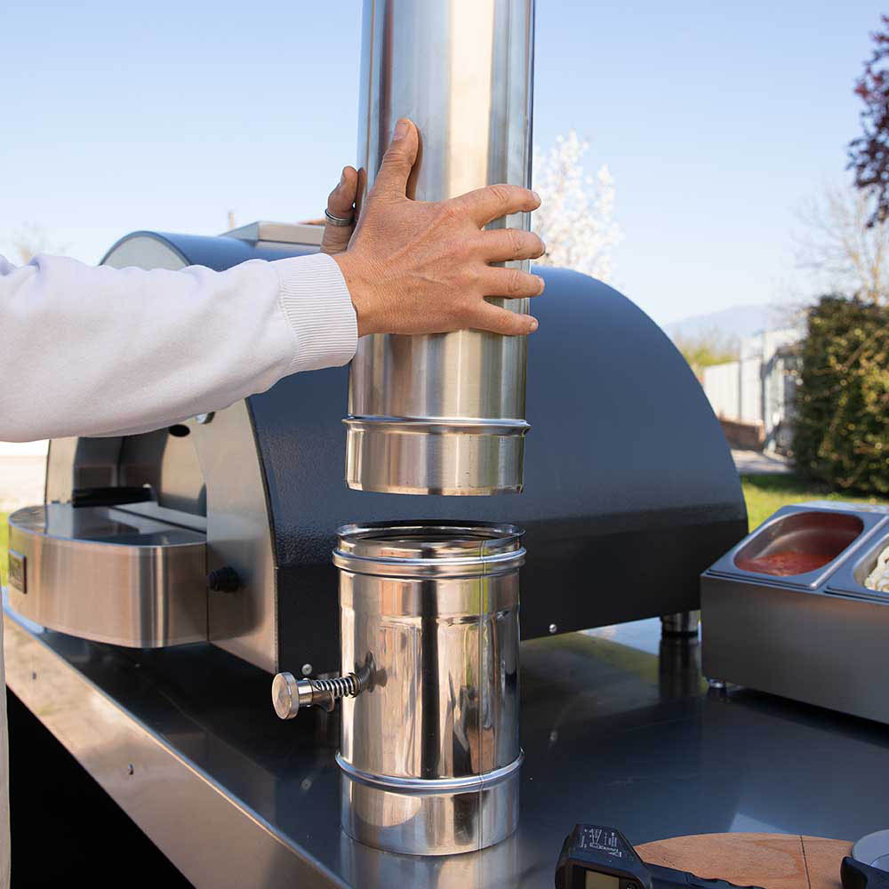 Alfa butterfly valve, stainless chimney stack with vertical damper stem