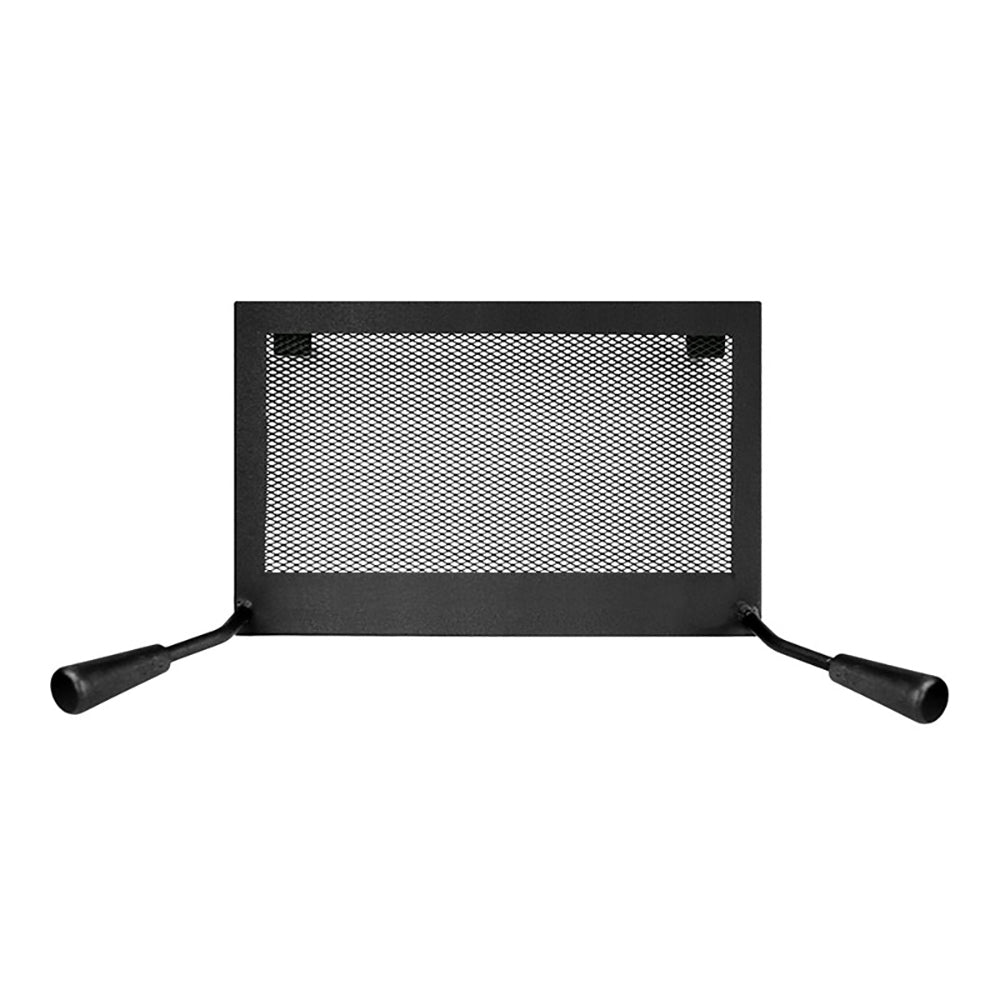 Black fire screen with mesh panel and side handles