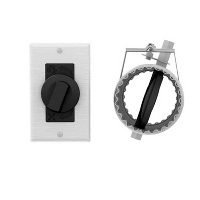 Square fresh air intake register with airtight damper and control knob, black and white