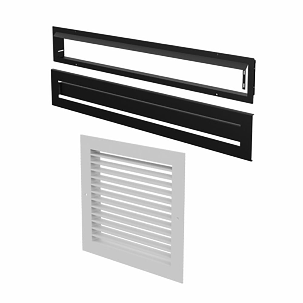 Warm air circulation grille with black frame and horizontal vent slots, plus light panel.