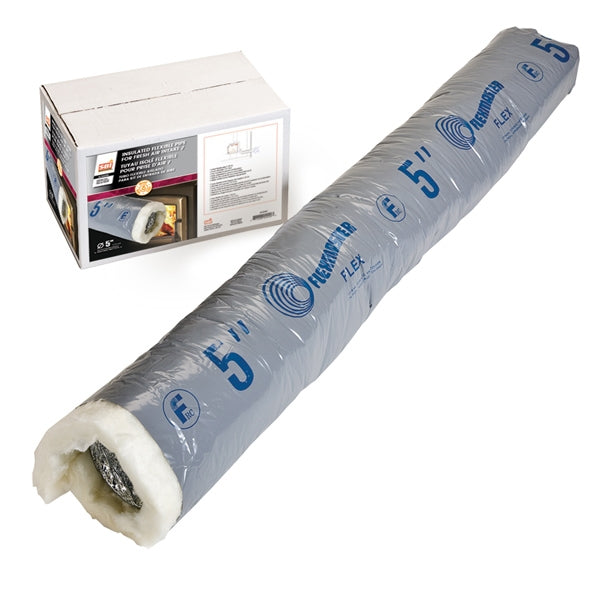 Insulated flexible fresh air intake pipe, light gray duct with foam end and printed 4-inch