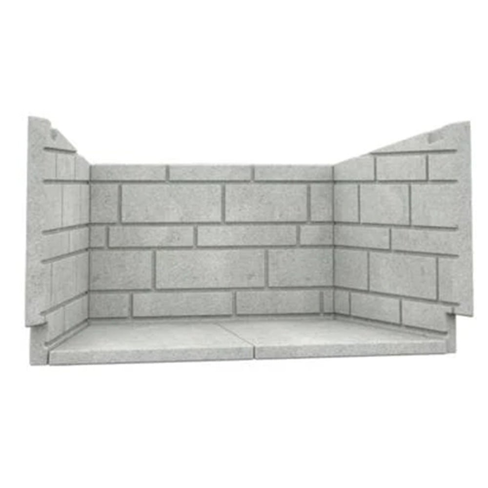 Osburn refractory brick panel set, molded light gray corner wall panel with brick pattern