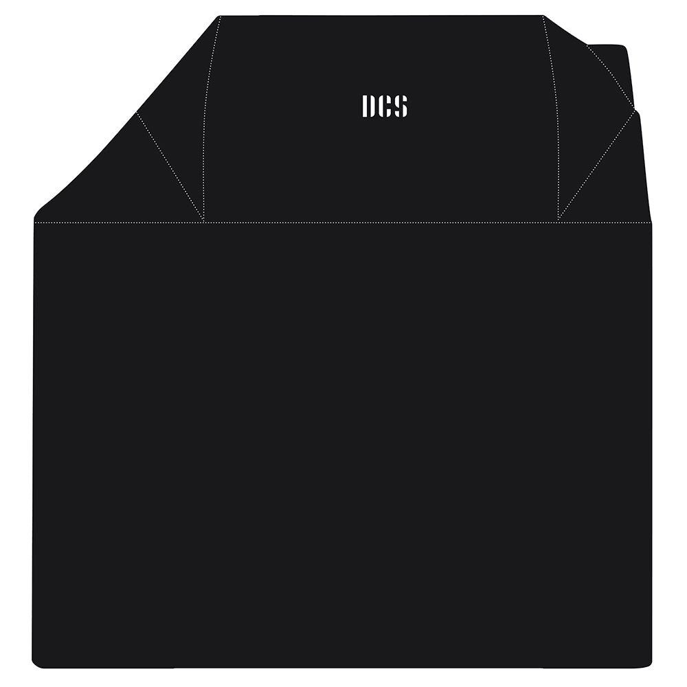 Vinyl grill cover for 30-inch grill, dark color, full front view with logo