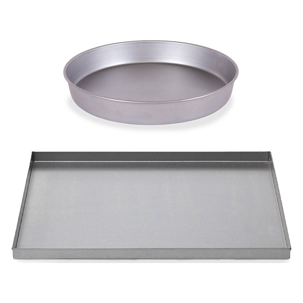 Round and rectangular baking tray set, metallic gray pans