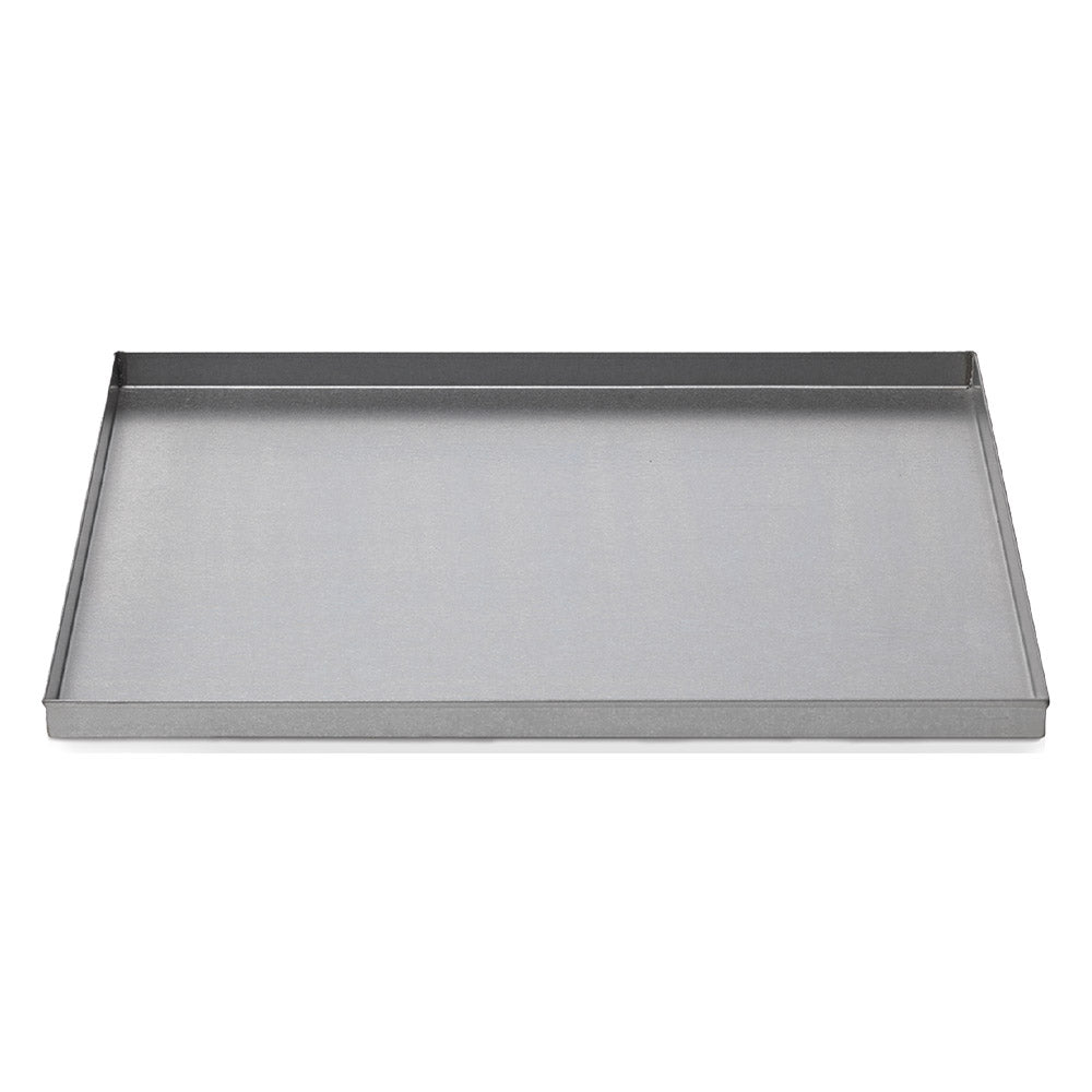 Rectangular baking tray, metallic gray sheet with raised edges