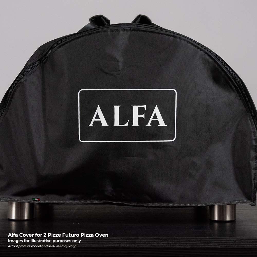 Black Alfa cover for 2 pizza oven with large ALFA logo on front