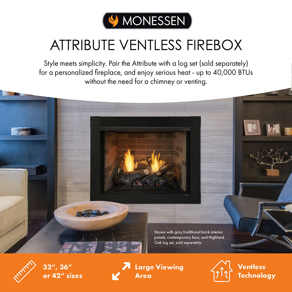 Monessen ventless firebox attribute promotional graphic with ventless firebox branding.