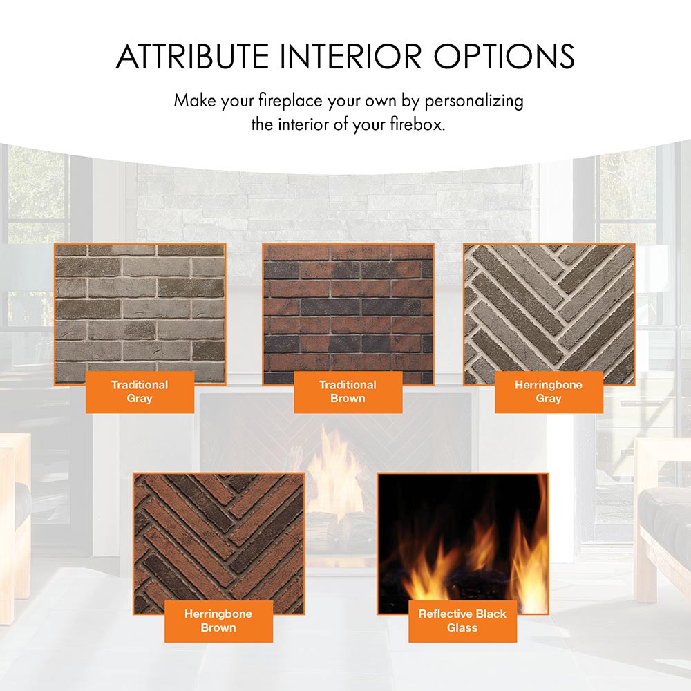 Monessen Attribute interior options infographic showing brick styles and reflective glass