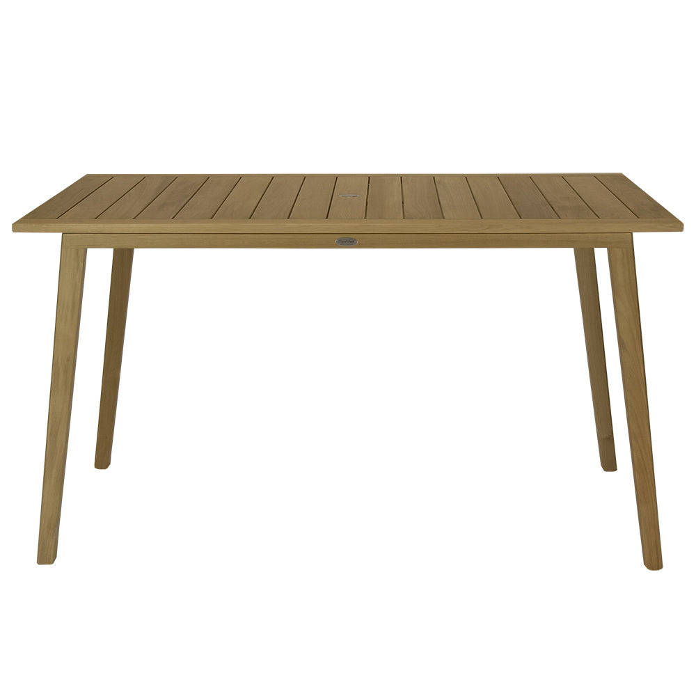 Teak bar table with slatted tabletop and four tapered legs