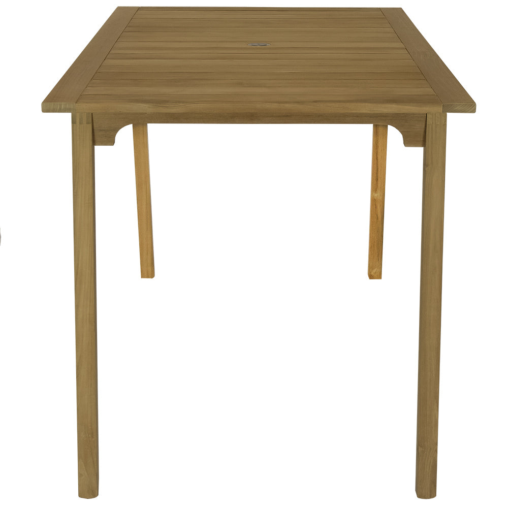 Teak bar table with slatted top and tapered legs