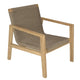 Charcoal woven club chair with light wood arms and frame, wide back and seat