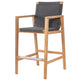 Teak counter height chair with woven seat and tall backrest, charcoal.
