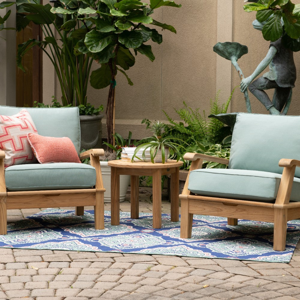 Outdoor round teak side table with slatted top