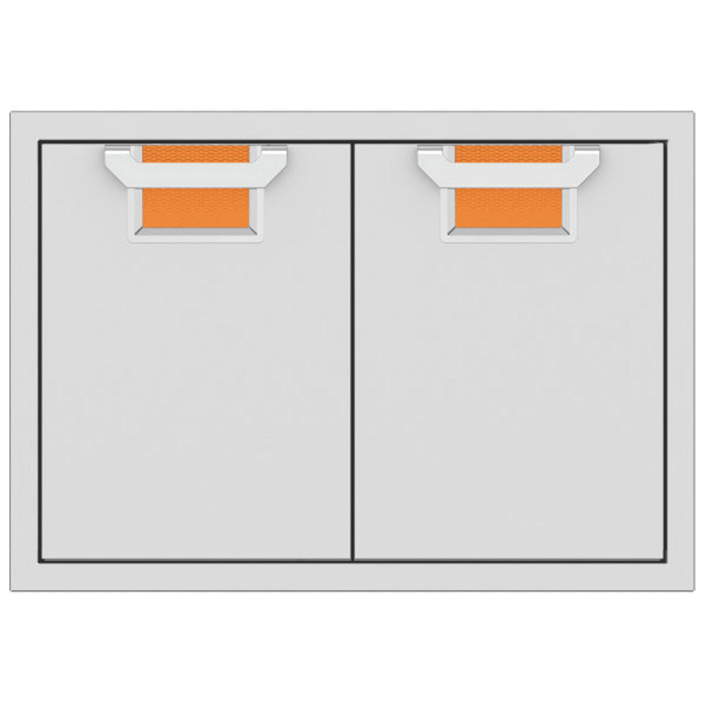 Double access doors with two panels and mesh vents, orange color accents