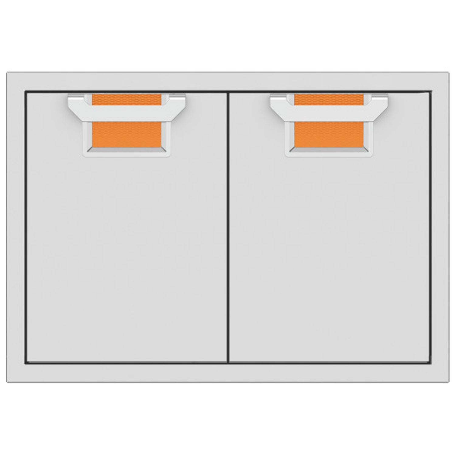 Double access doors with two panels and mesh vents, orange color accents