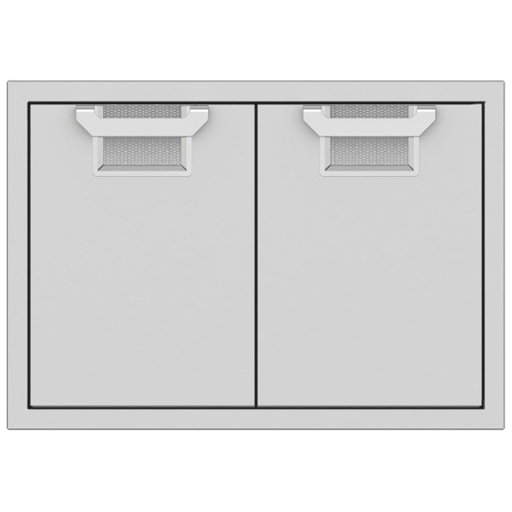 Double access doors with two panels and mesh vents, shown with multiple color options
