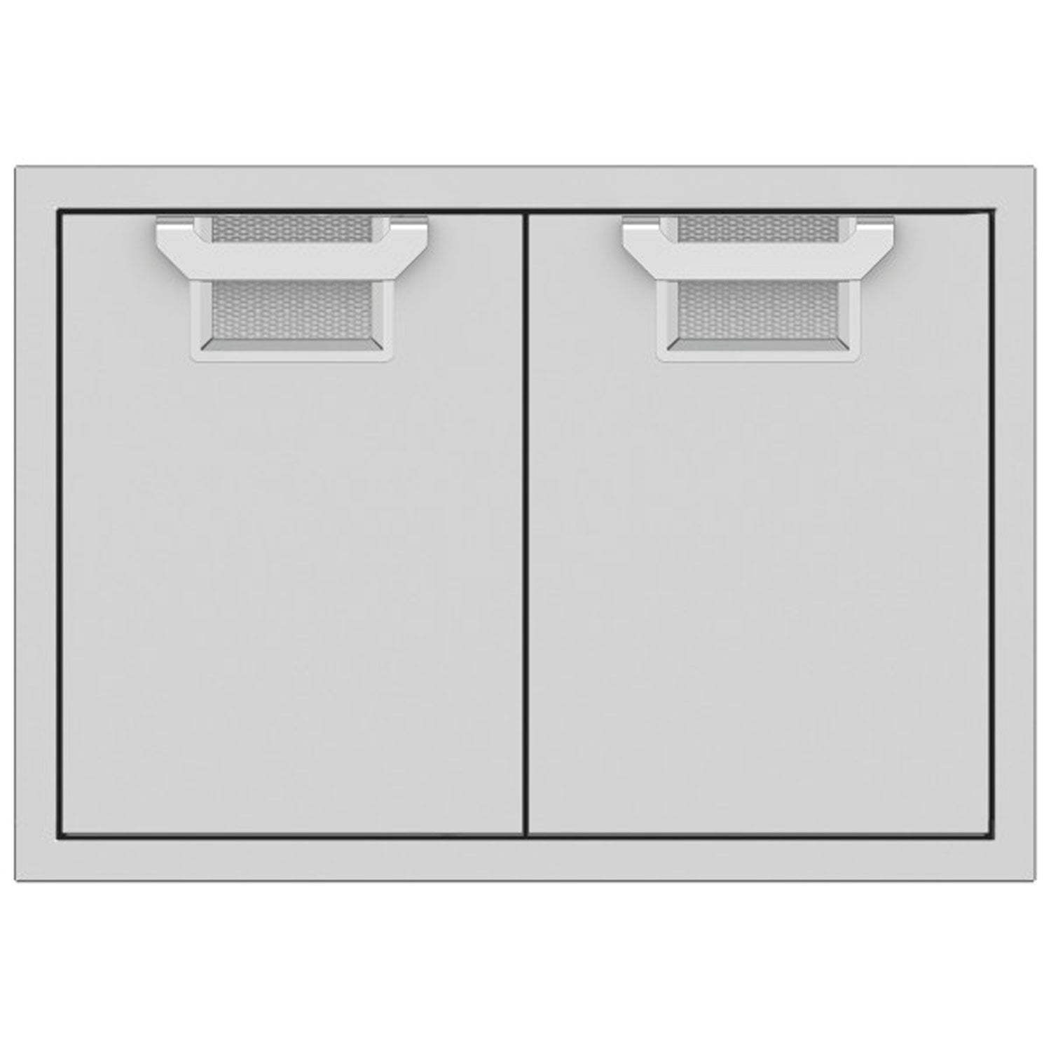 Double access doors with two panels and mesh vents, shown with multiple color options