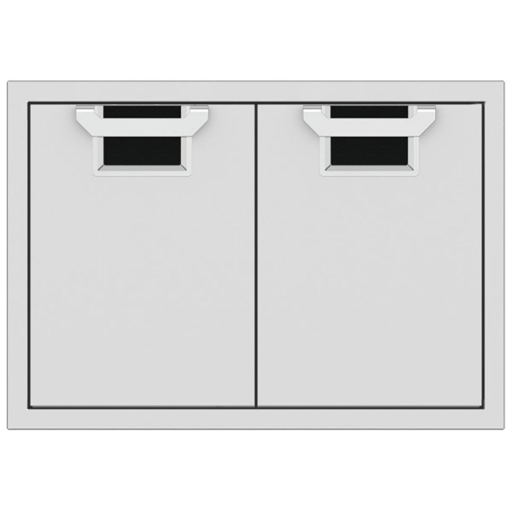 Double access doors with two panels and mesh vents, black color accents
