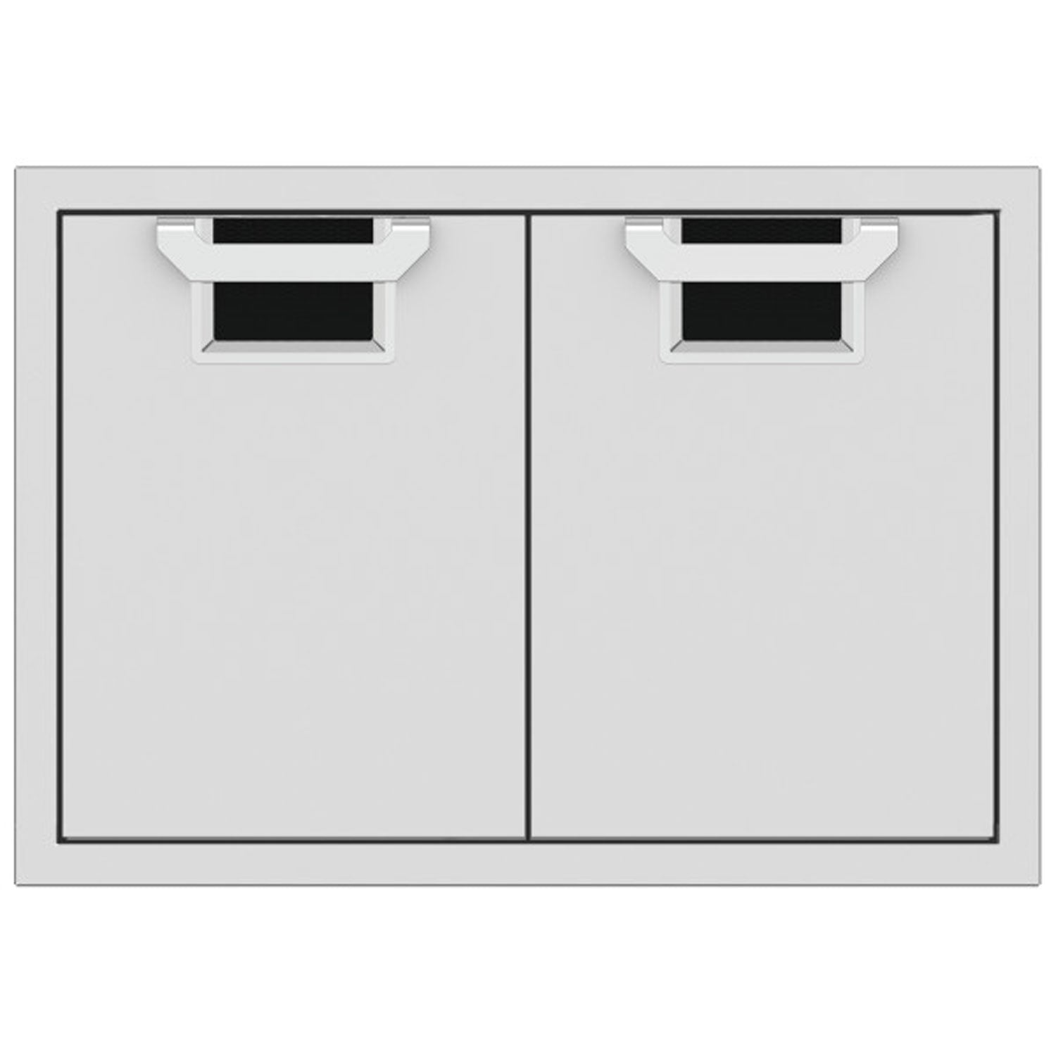 Double access doors with two panels and mesh vents, black color accents
