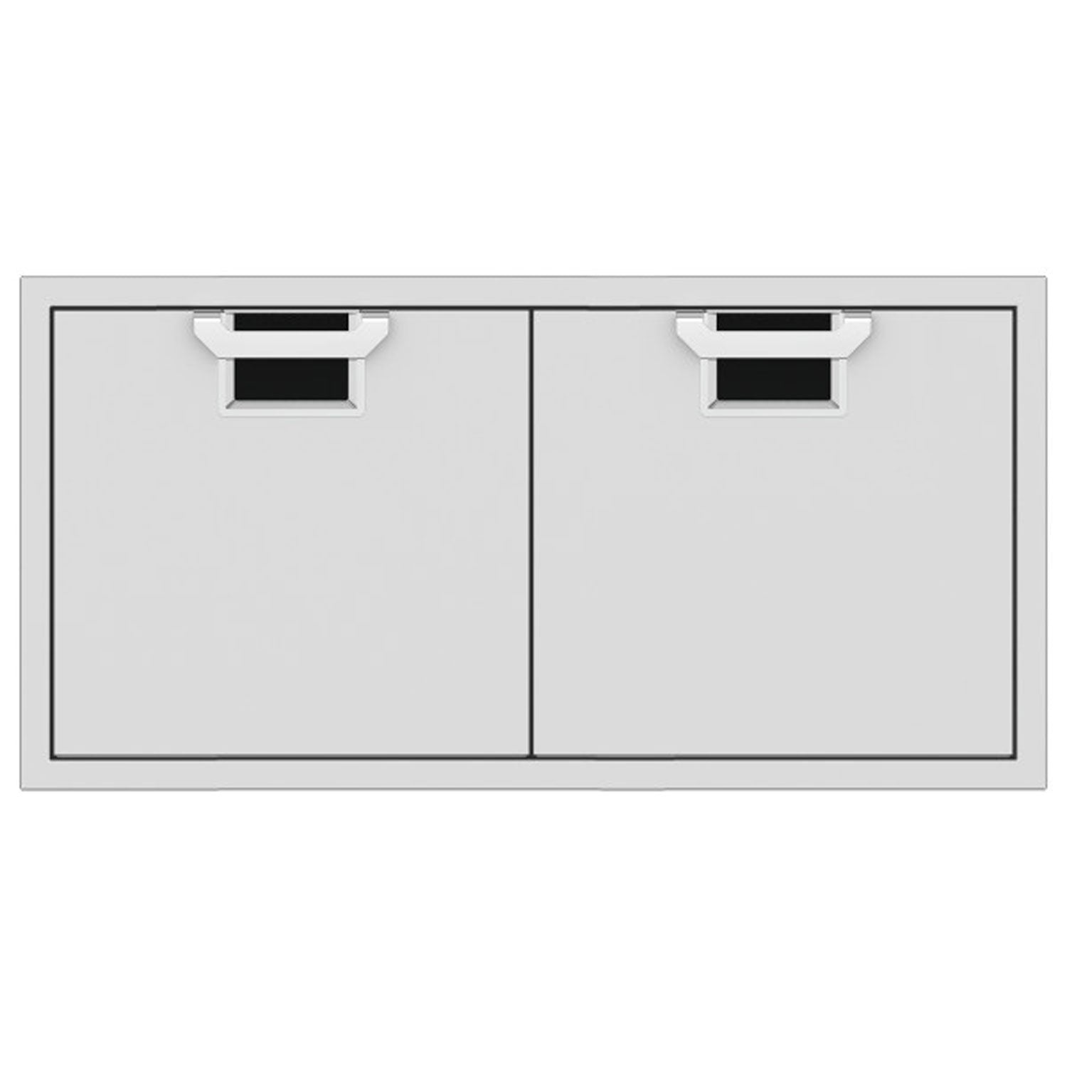 Double access doors with two light-gray panels and dark vent openings at the top
