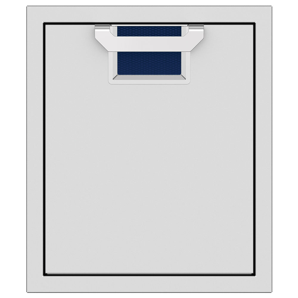 Single access door with recessed mesh opening and navy textured insert