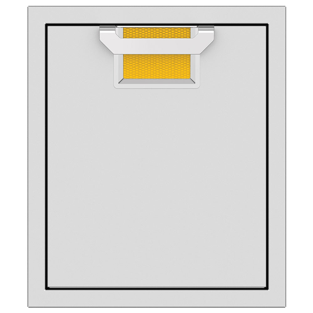 Single access door with recessed mesh opening and yellow textured insert
