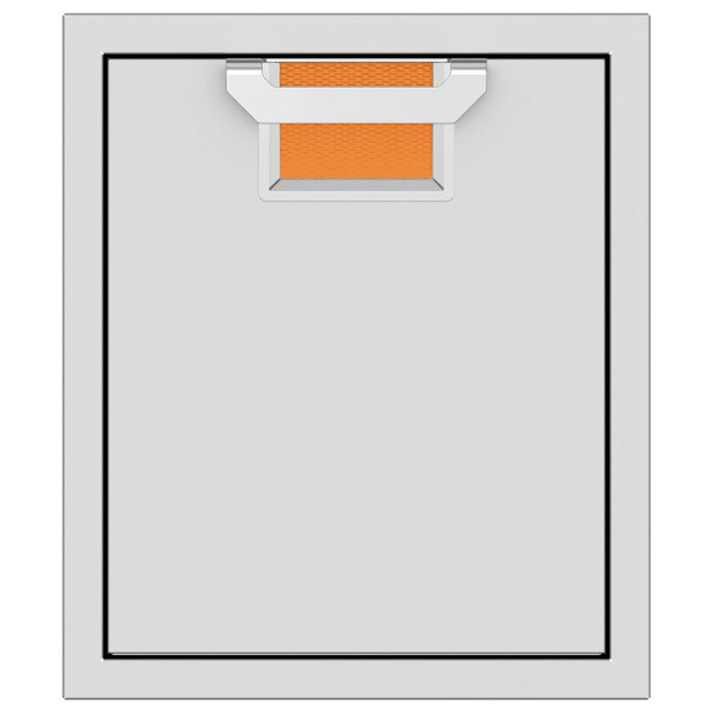 Single access door with recessed mesh opening and orange textured insert