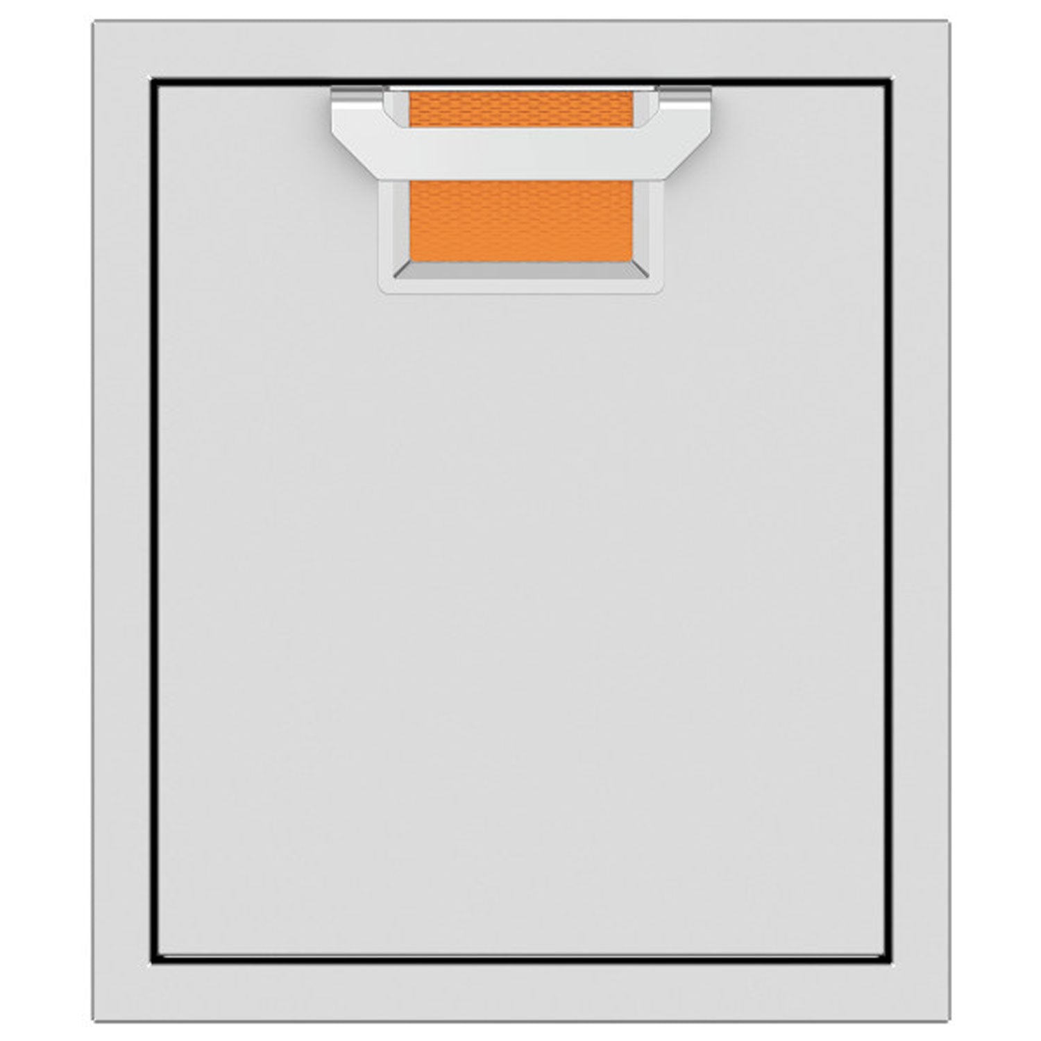 Single access door with recessed mesh opening and orange textured insert