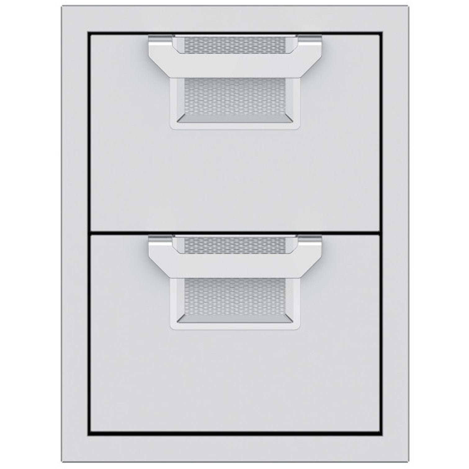 Double storage drawers with two front panels and two open pull-out bins