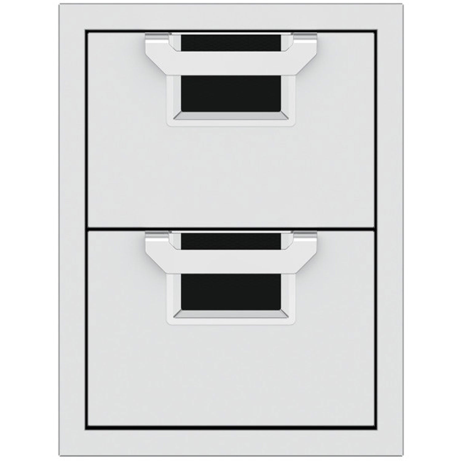 Double storage drawers with two open bins and black insert panels
