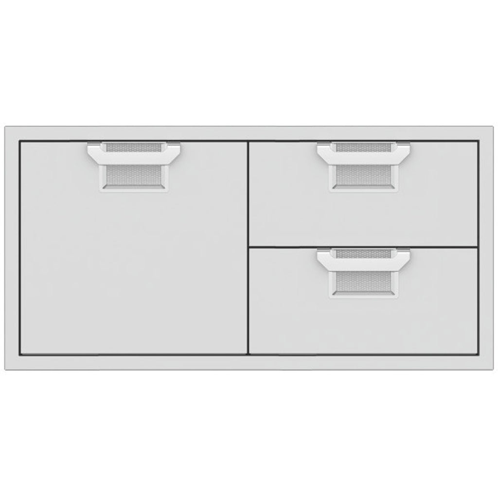 Two-door storage drawer combo with light gray fronts and textured drawer inserts