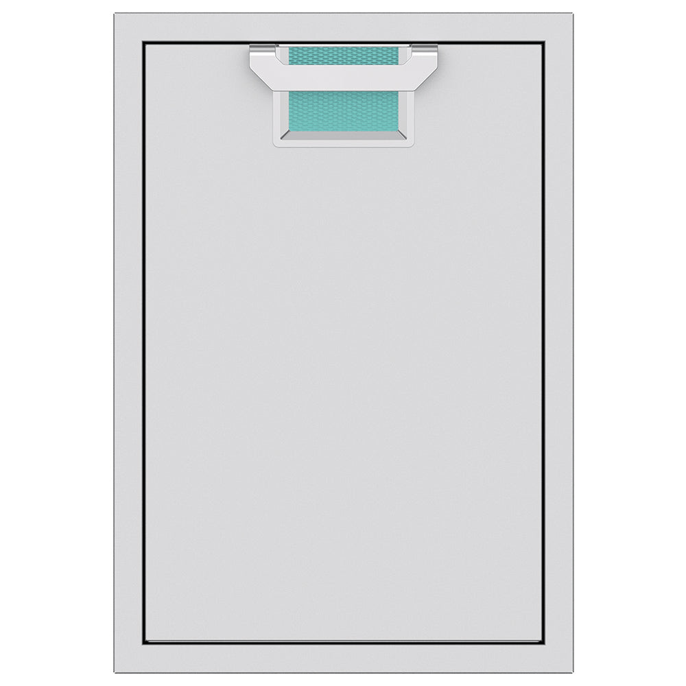 Trash storage drawer with teal mesh bin insert