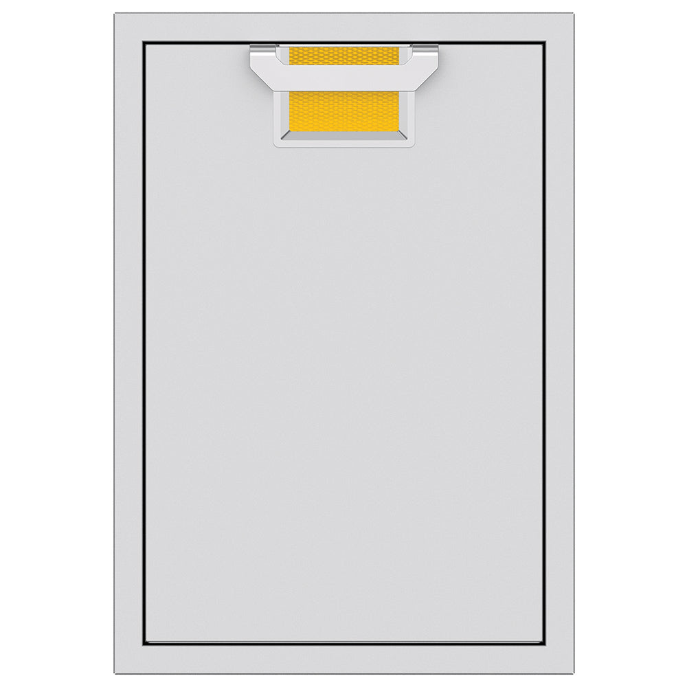 Trash storage drawer with yellow mesh bin insert