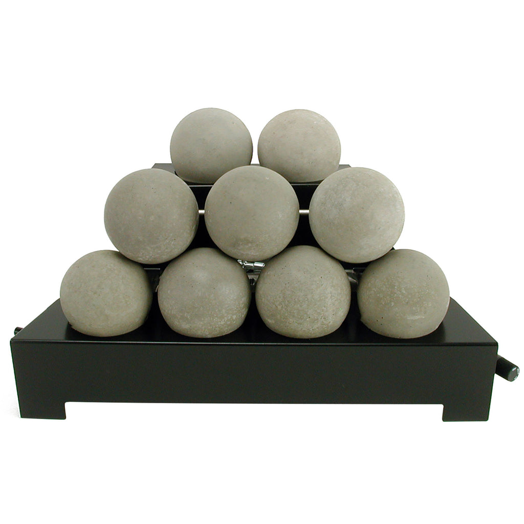 Light gray-beige fireballs on black burner base