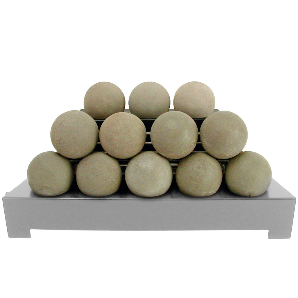 Beige smooth fireballs in a stainless burner pan