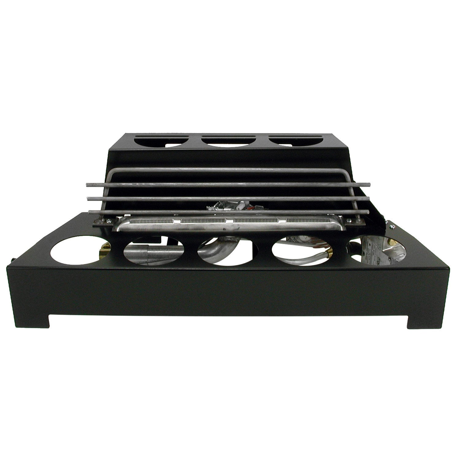 24-inch ventless burner kit with black burner base and stainless burner bars
