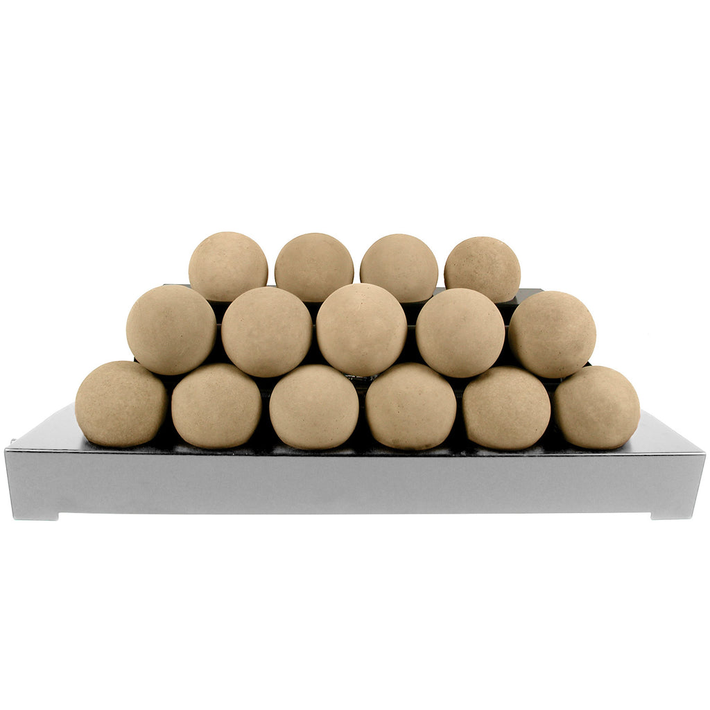 Ventless burner tray with smooth beige fireballs