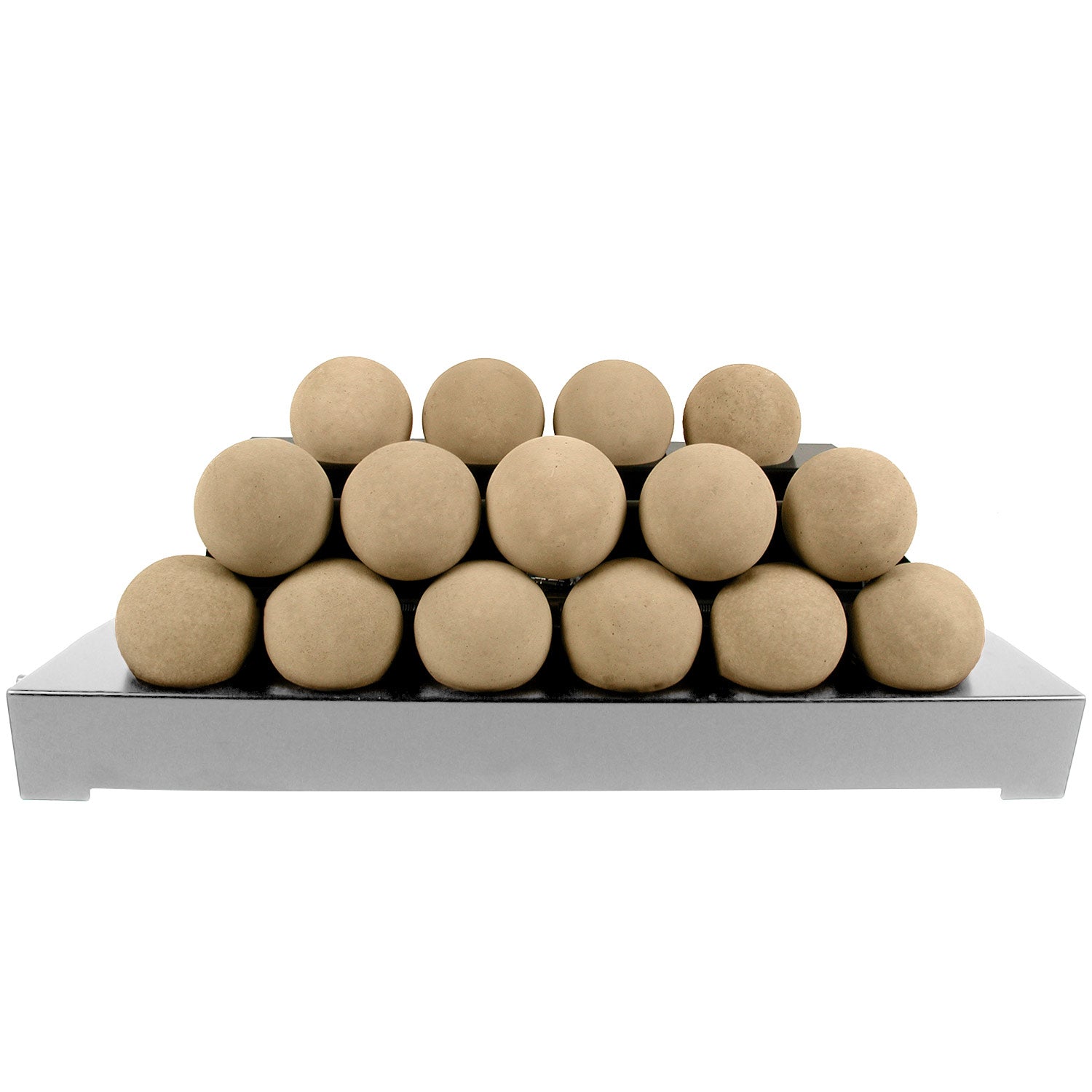 Ventless burner tray with smooth beige fireballs