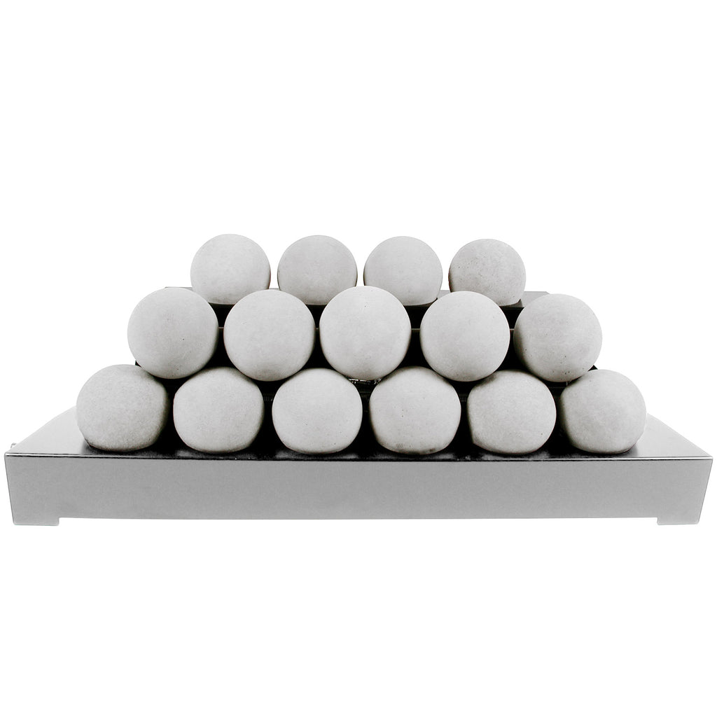 Ventless burner tray with smooth white fireballs