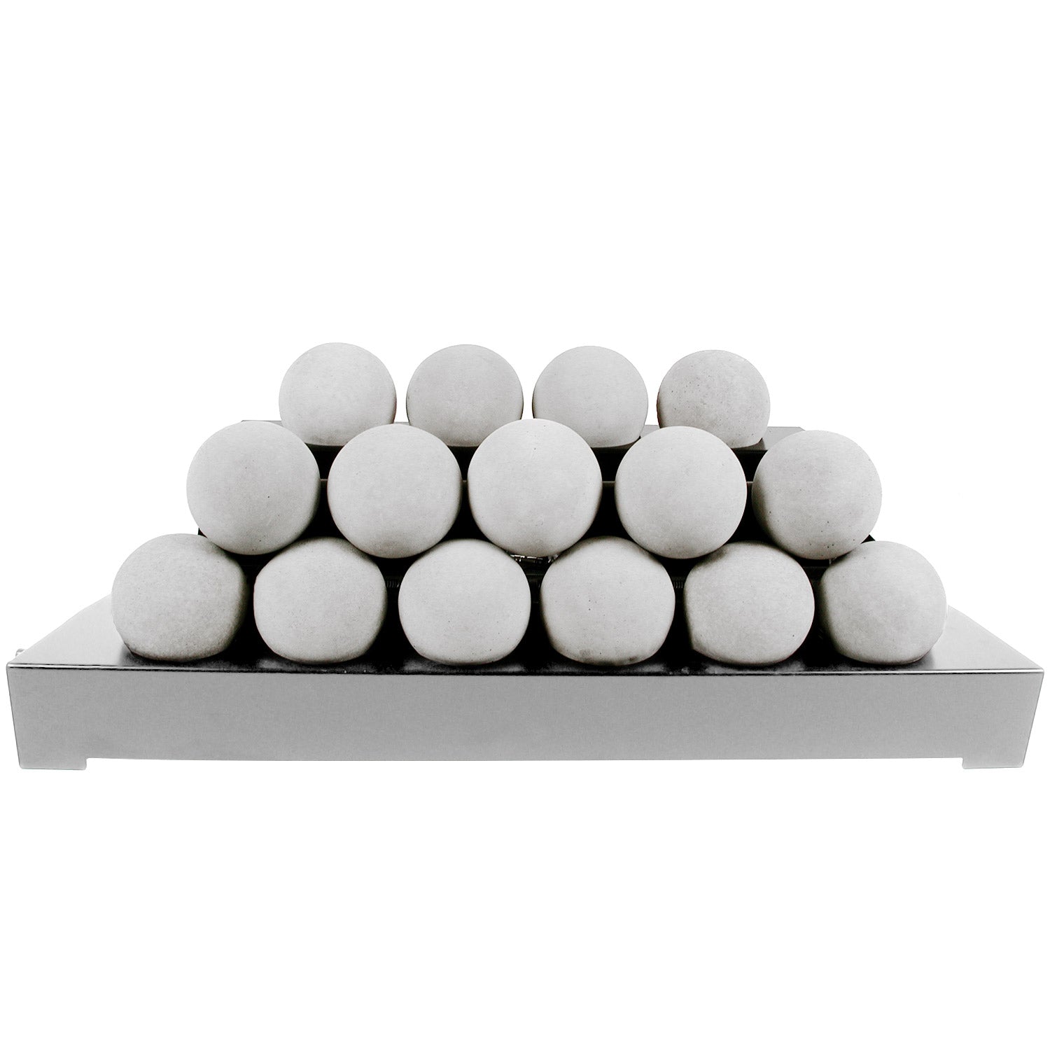 Ventless burner tray with smooth white fireballs