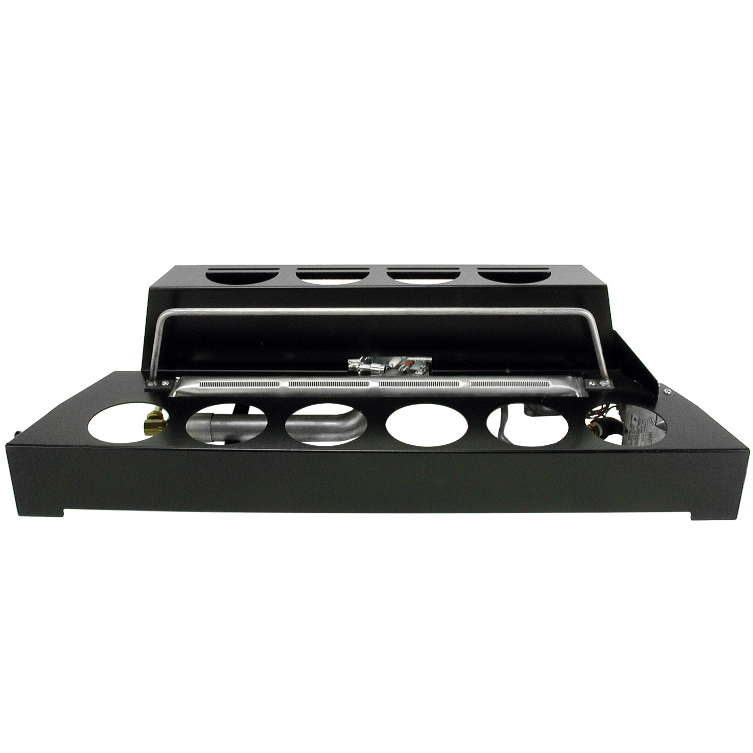 Ventless fireball burner kit burner base with black metal tray and burner ports