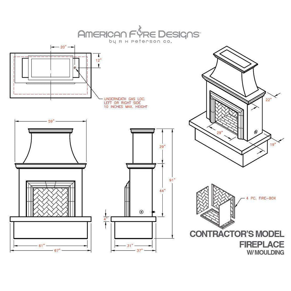 American Fyre Designs Contractor's Model Outdoor Gas Fireplace with Moulding