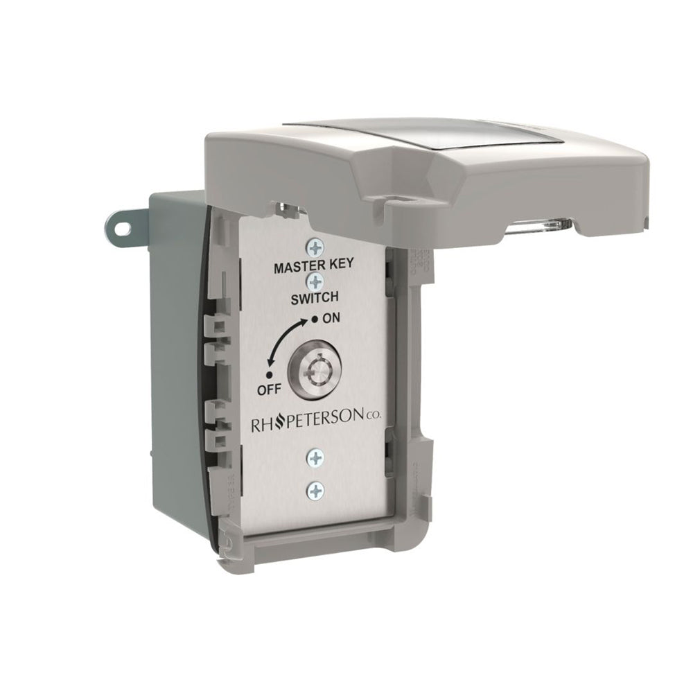 Master key switch wall control with gray housing, key cylinder and on/off indicator