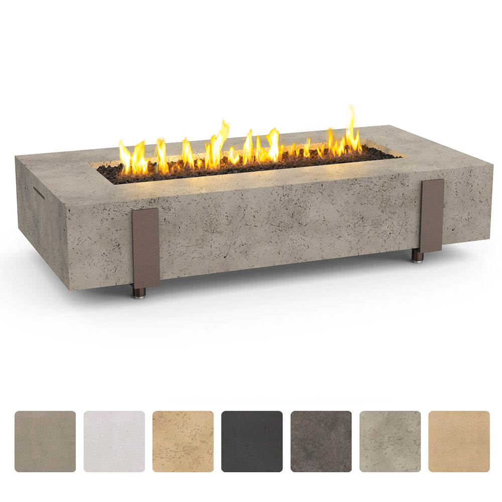 American Fyre Designs Long Iron Saddle 72-Inch Rectangular GFRC Chat Height Gas Fire Table