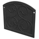 Fireplace protector plate, textured dark with four circular scroll relief panels