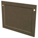 Fireplace protector plate with rectangular opening, textured tan finish, two mounting holes