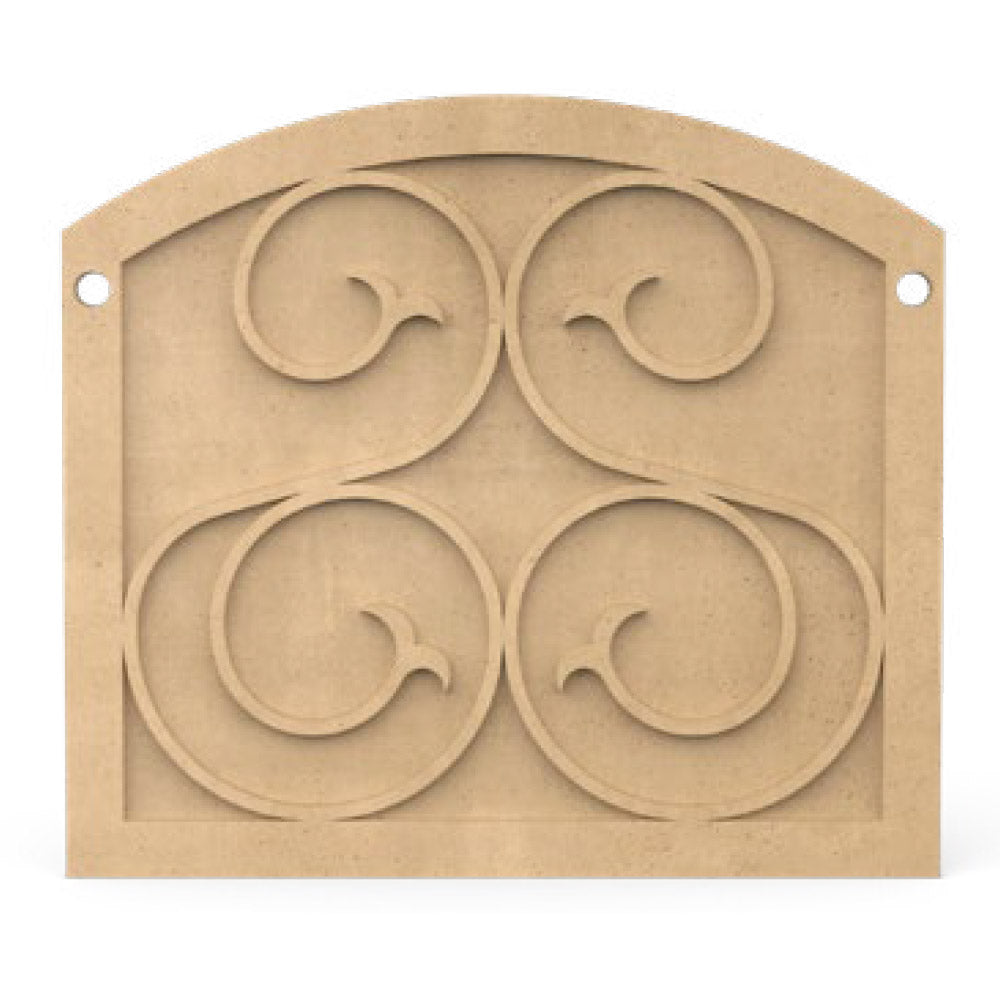 Fireplace protector plate, textured beige finish with decorative circular fan pattern