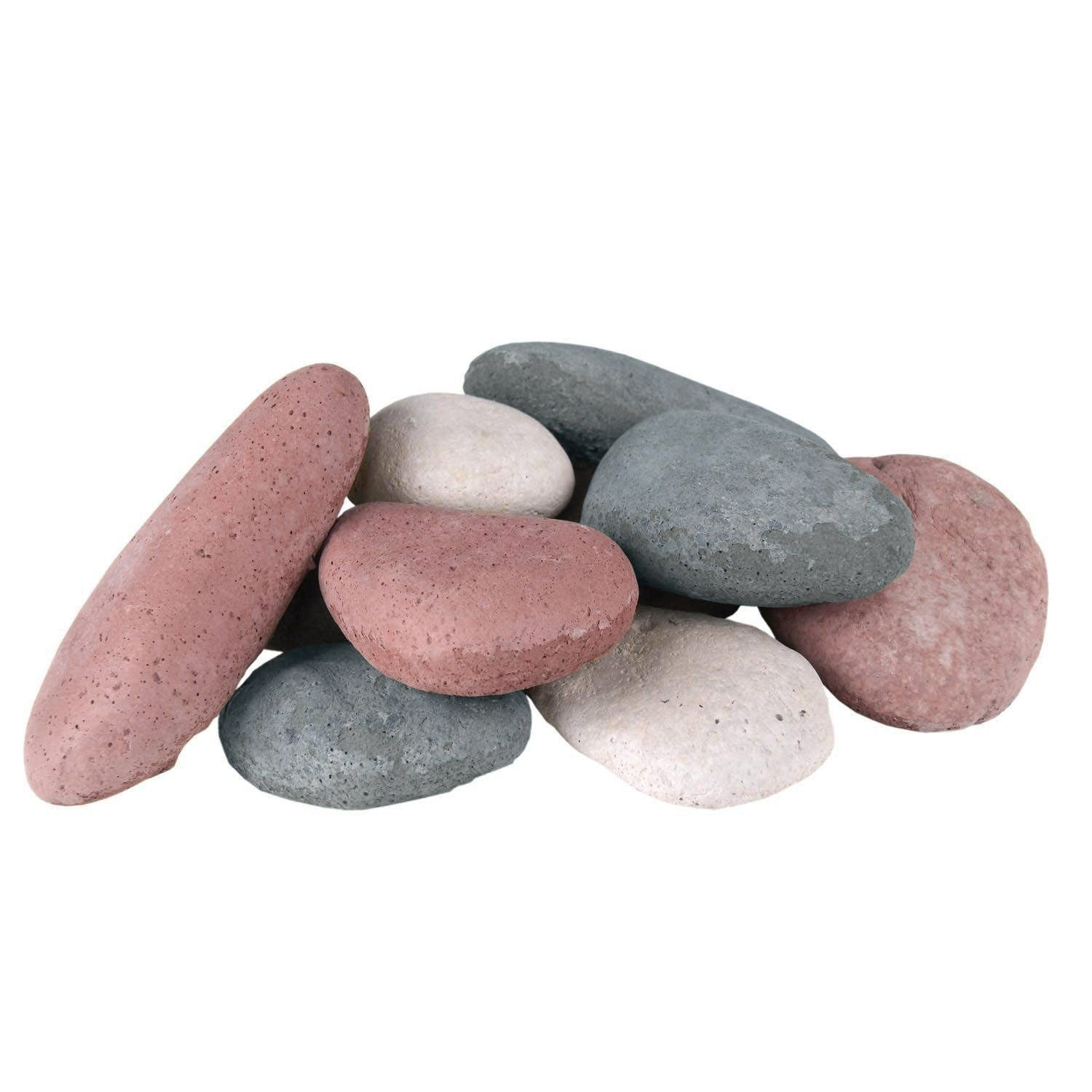 Assorted river rock fire stones in pink, gray, and white stones