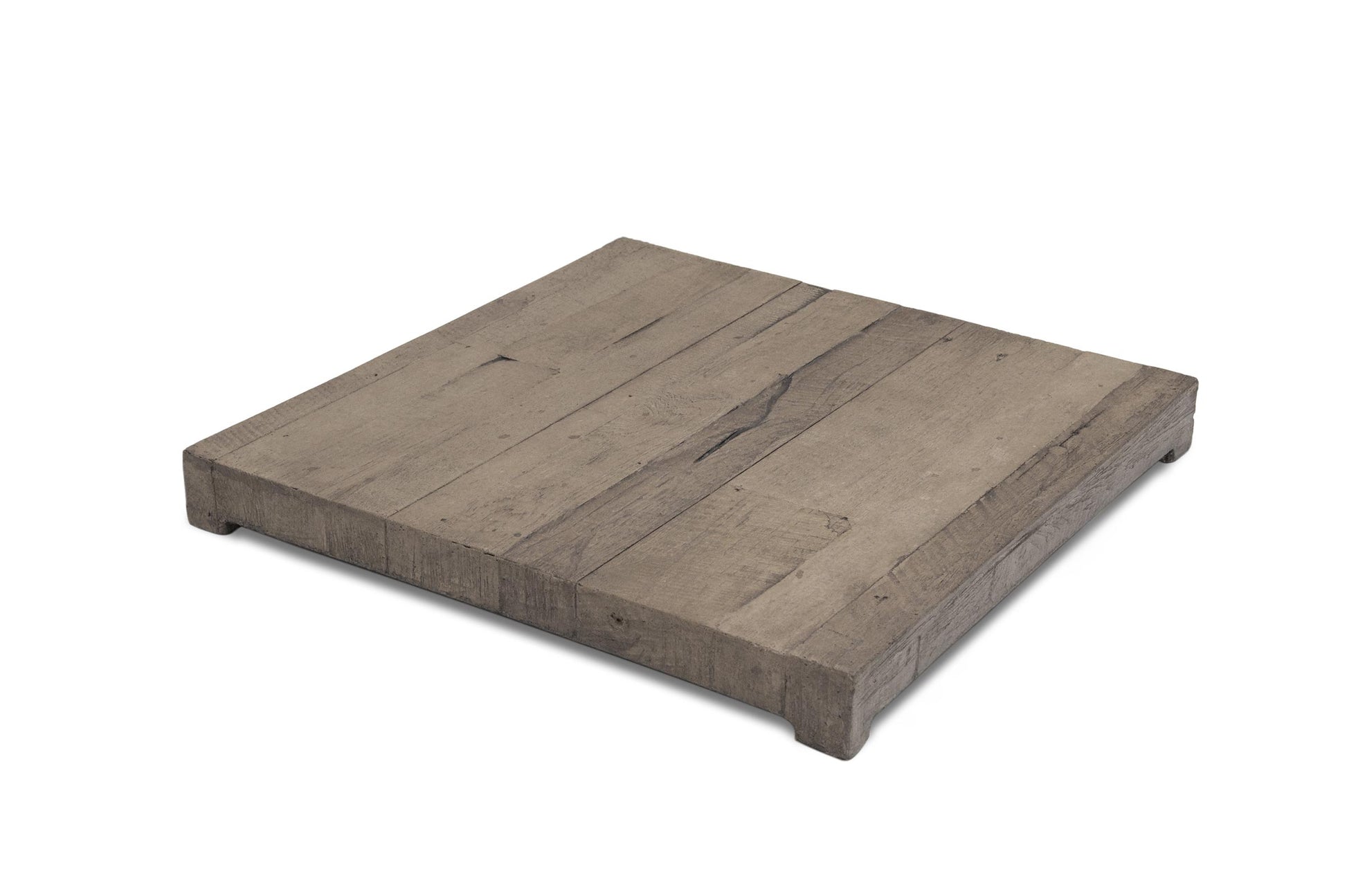 Square burner cover for dining height table, gray reclaimed wood top